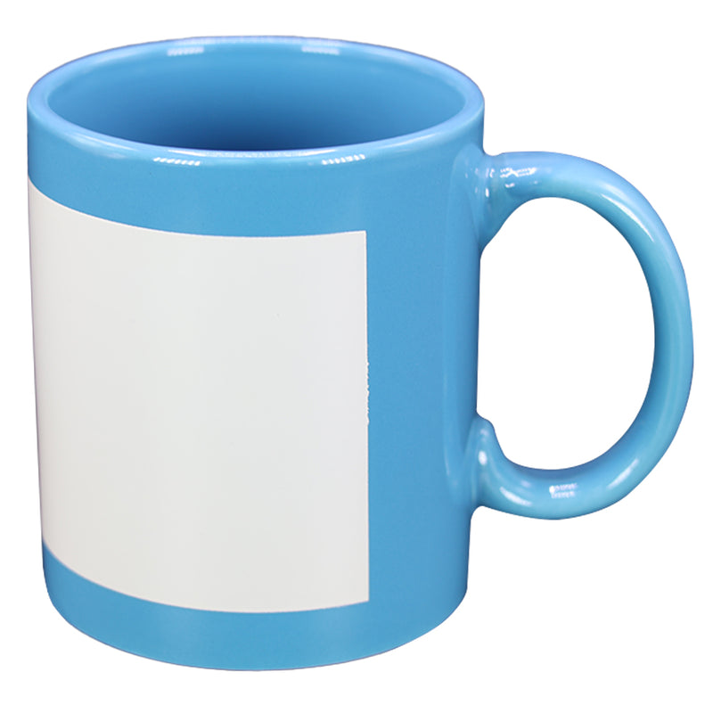 TAZA CELESTE CON CUADRO BLANCO