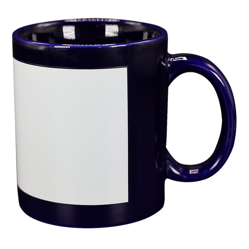 TAZA AZUL CON CUADRO BLANCO