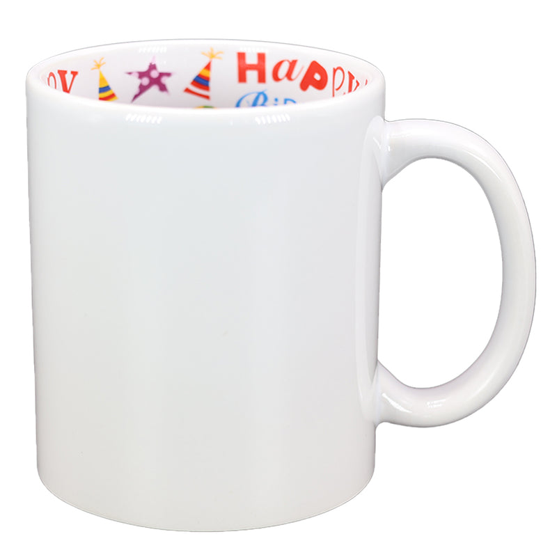 TAZA BLANCA CON DISEÑO DE FIESTA