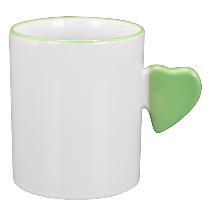 TAZA BLANCA CON VERDE CLARO DE CORAZÓN