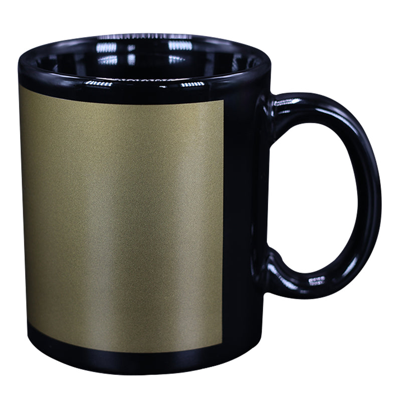 TAZA NEGRA CON CUADRO DORADO