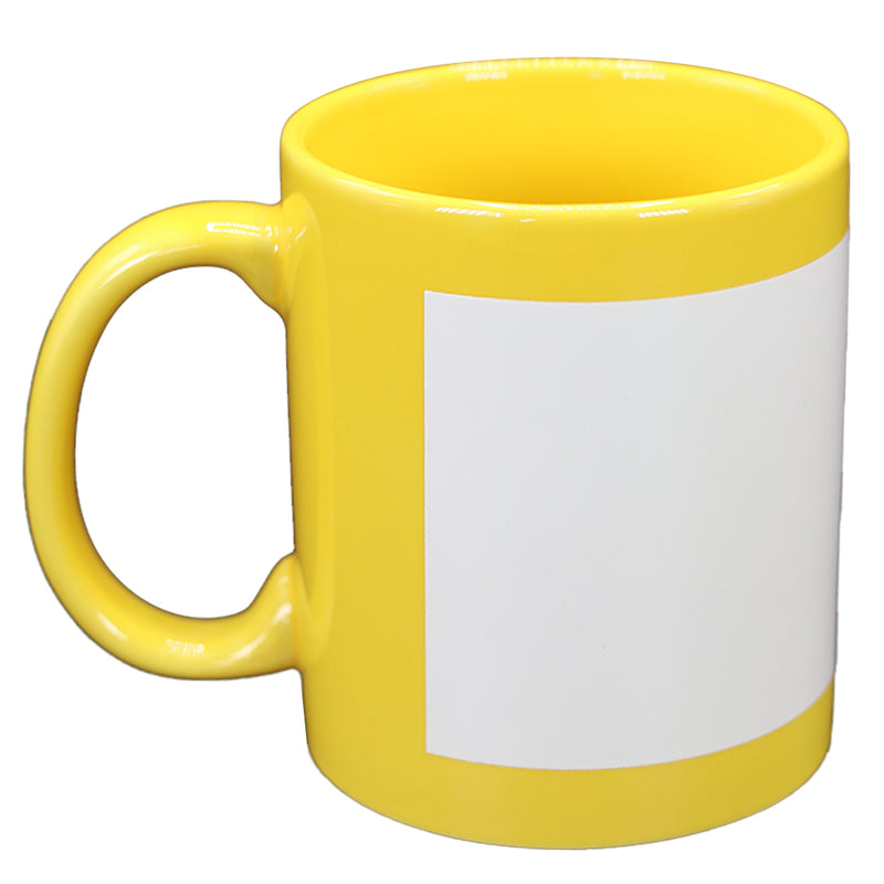 TAZA AMARILLO CON CUADRO BLANCO