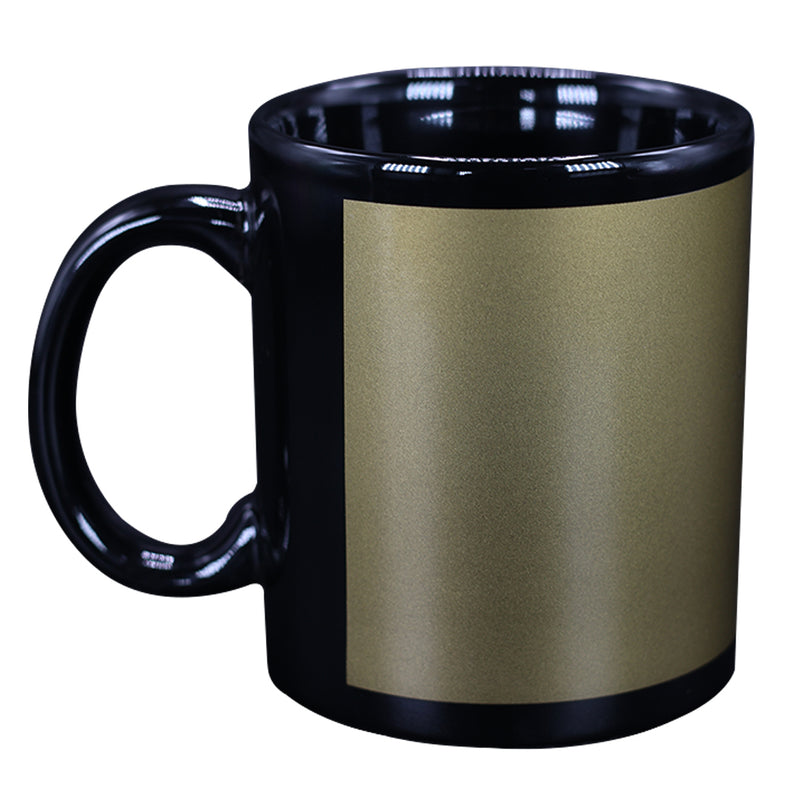 TAZA NEGRA CON CUADRO DORADO