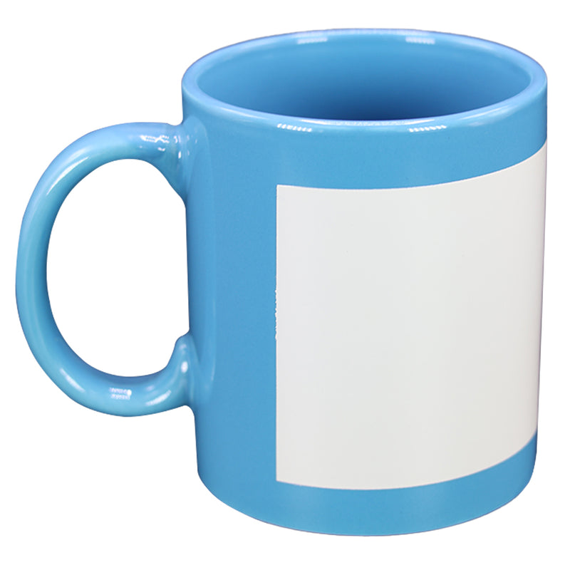 TAZA CELESTE CON CUADRO BLANCO