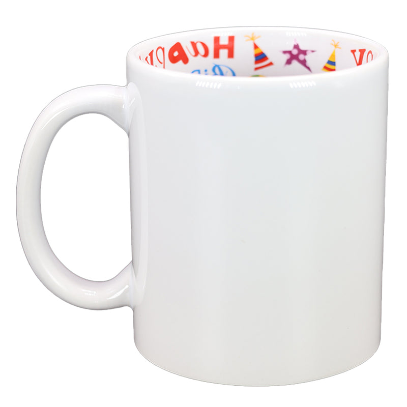 TAZA BLANCA CON DISEÑO DE FIESTA