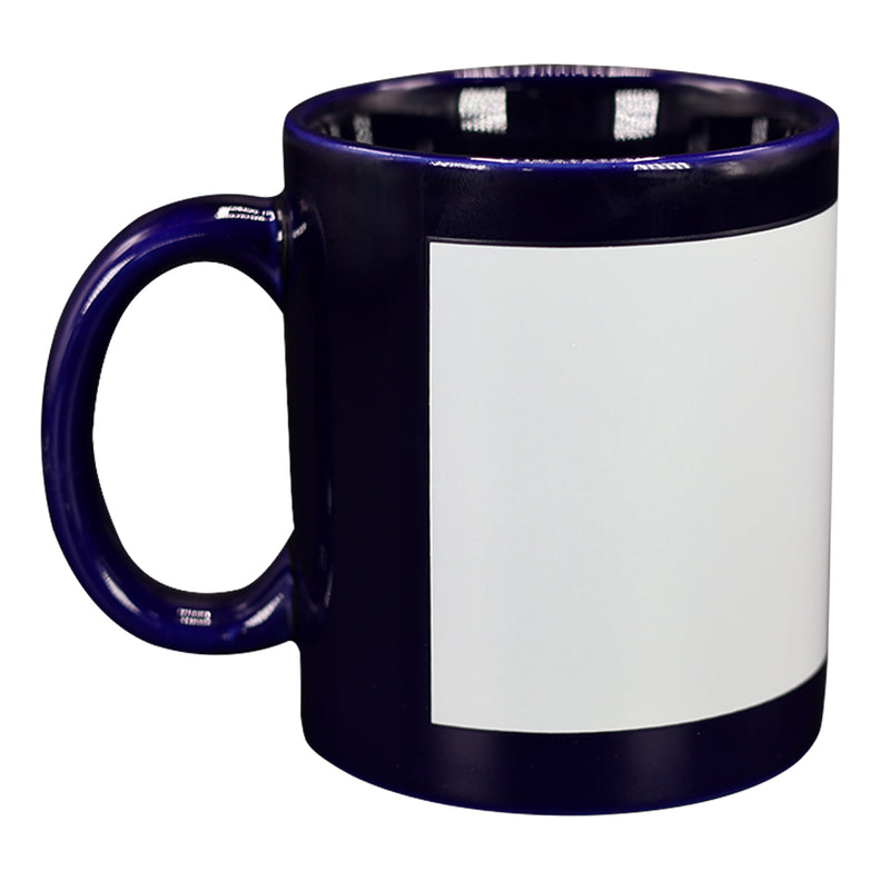 TAZA AZUL CON CUADRO BLANCO