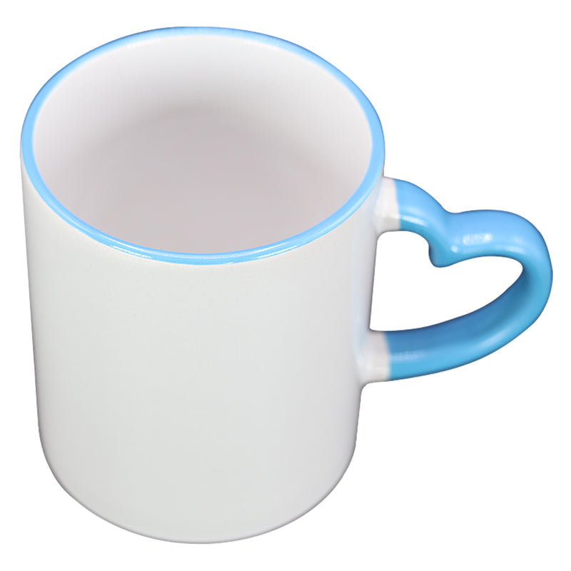 TAZA BLANCA CON CELESTE DE CORAZÓN