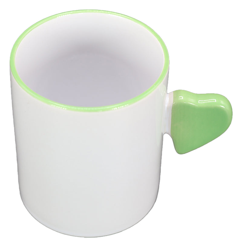 TAZA BLANCA CON VERDE CLARO DE CORAZÓN