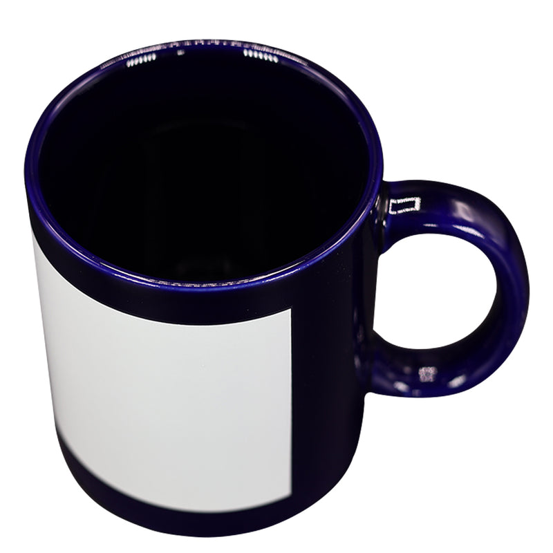 TAZA AZUL CON CUADRO BLANCO