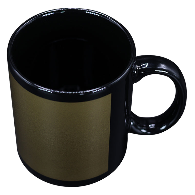 TAZA NEGRA CON CUADRO DORADO